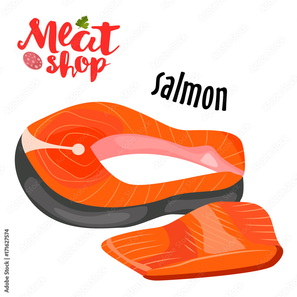 Meat vector - salmon icon. Fresh flat meat icon Meat vector - salmon icon. Fresh flat meat icon