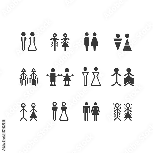 Black silhouette Male and Female signs and symbols set on white background