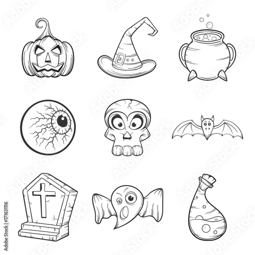 cartoon Happy Halloween set of vector icons