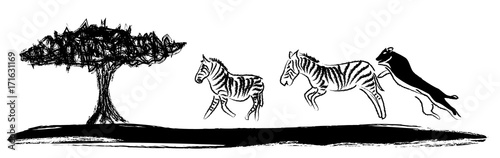 Afrika Wandtattoo Zebras mit Löwe 