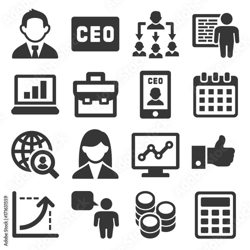 CEO and Business Management Icons Set. Vector