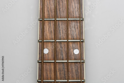 Acoustic Bass Guitar Fretboard Close Up