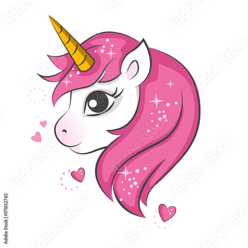 Cute magical unicorn. Vector design on white background. Print for t-shirt. Romantic hand drawing illustration for children.