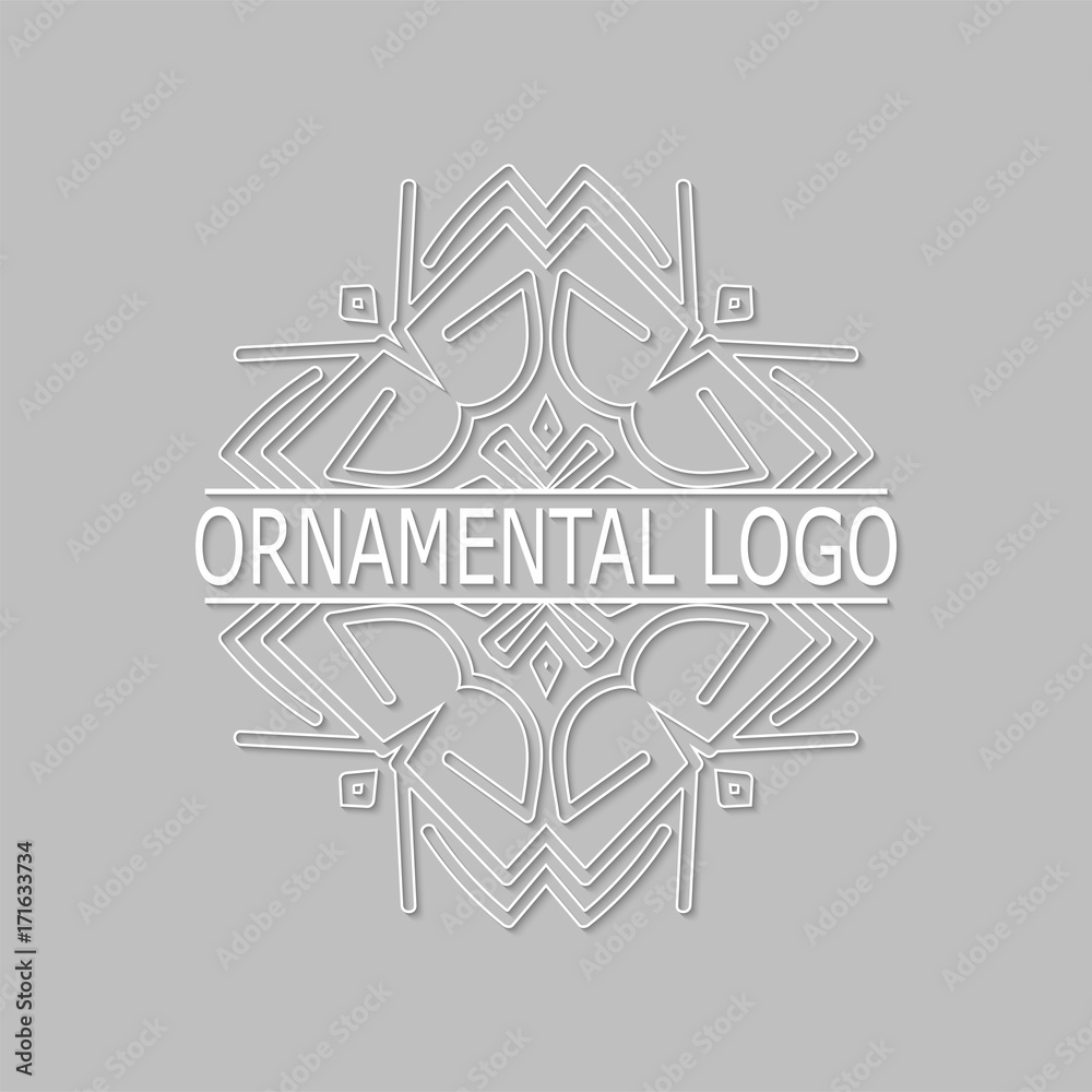 Fototapeta premium Vintage white geometrical linear 3d vector frame, label for your logo. Vector illustration