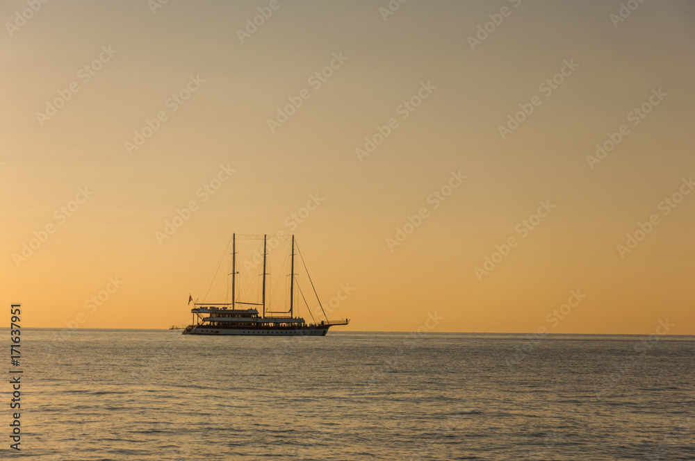 boat in sea sunset