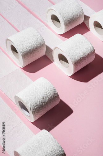 Close up of toilet paper rolls photo