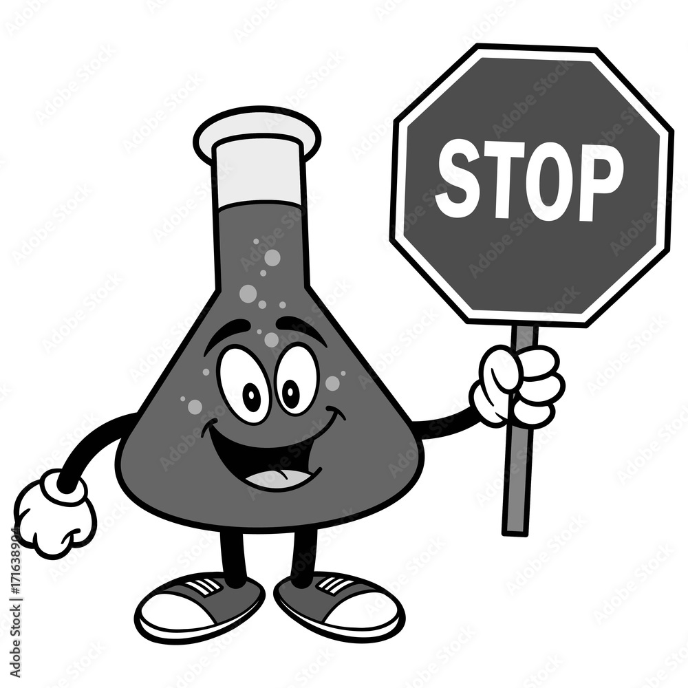 Chemistry Flask with Stop Sign Illustration Chemistry Flask with Stop Sign Illustration