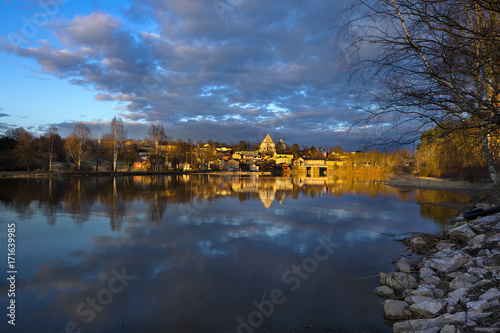 Sunset in river of Porvoo photo