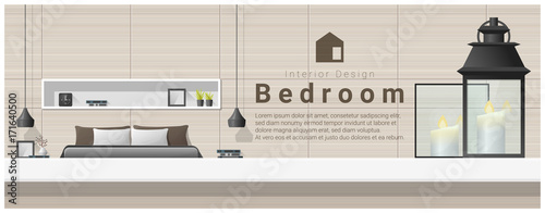 Interior design with table top and Modern bedroom background , vector , illustration
