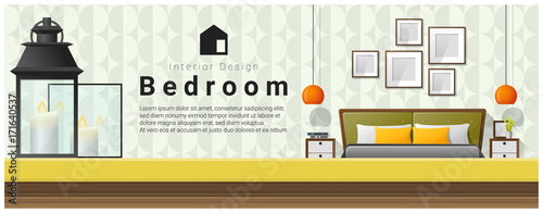 Interior design with table top and Modern bedroom background , vector , illustration