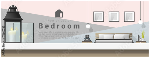 Interior design with table top and Modern bedroom background , vector , illustration