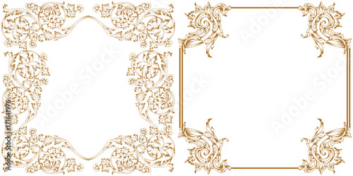 Set of golden vintage border frame engraving with retro ornament pattern in antique baroque style decorative design. Vector.