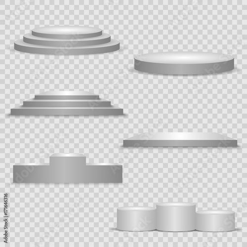 set of pedestal, podium and platform illuminated. Vector illustration.