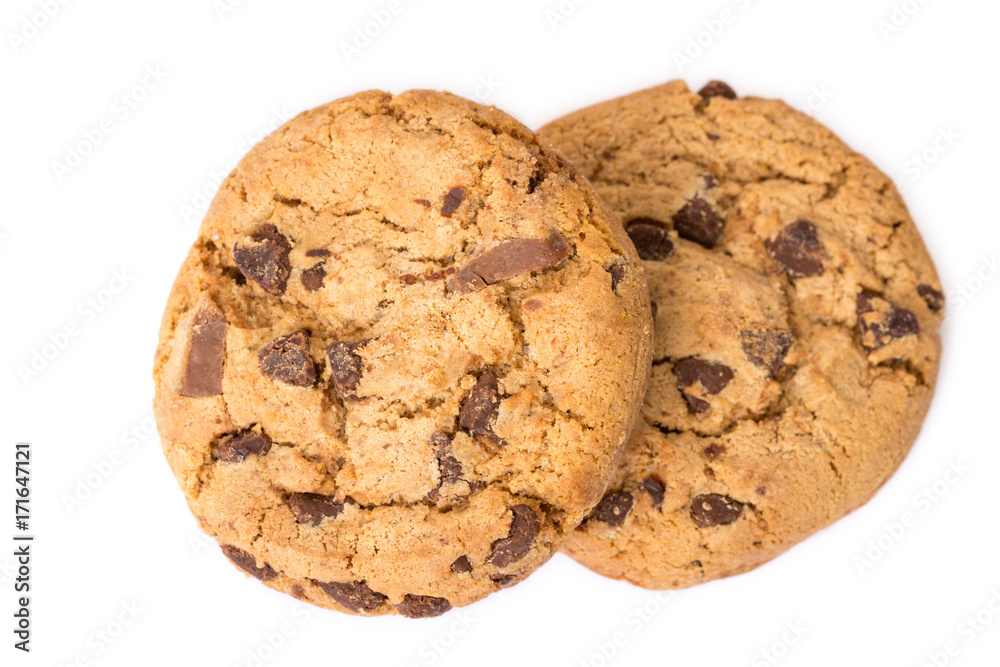 Two chocolate chip cookies isolated on white background. Two chocolate chip cookies isolated on white background.