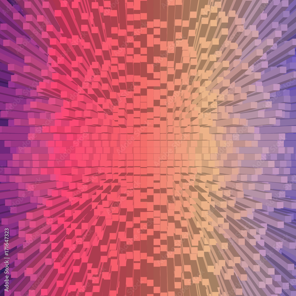 Abstract 3D Pixel Art Isometric Blowing Up Background for Design