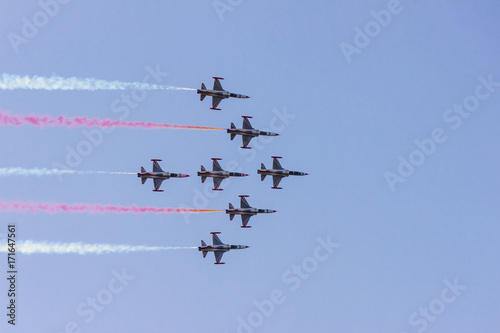 Photography Turkish acrobatic aviation squadron flying over Izmir (Turkey)