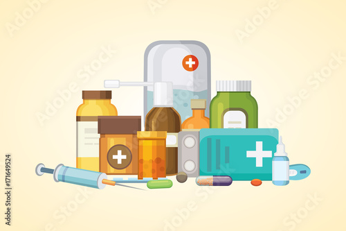 Pharmacy Concept with Pills Capsules.