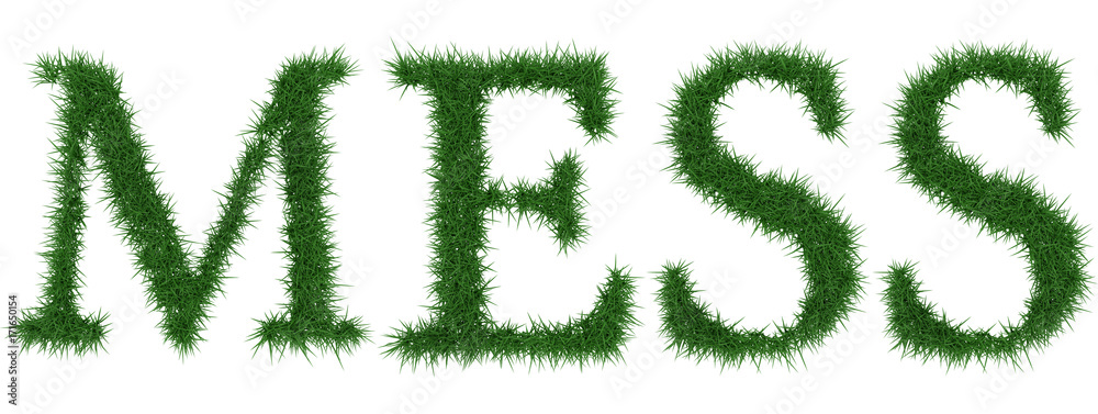 Mess - 3D rendering fresh Grass letters isolated on whhite background.
