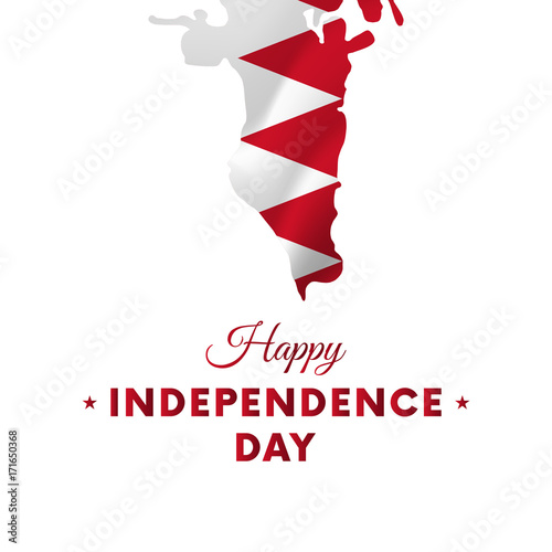 Banner or poster of Bahrain independence day celebration. Bahrain map. Waving flag. Vector illustration.