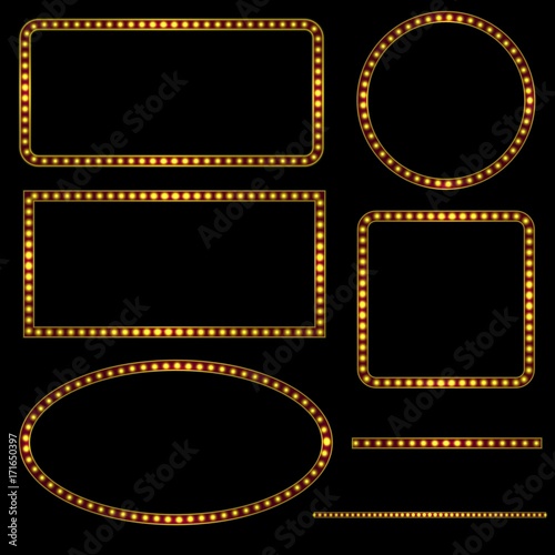 set of vector retro frames template. Lamps lighted vector illustration