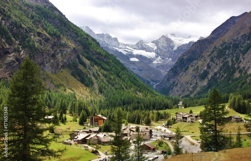 Aerial view of the valley of Valnontey (near Cogne) in the Gran Paradiso National Park, Aosta Valley, Italy