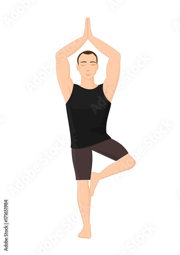 Man in yoga tree pose