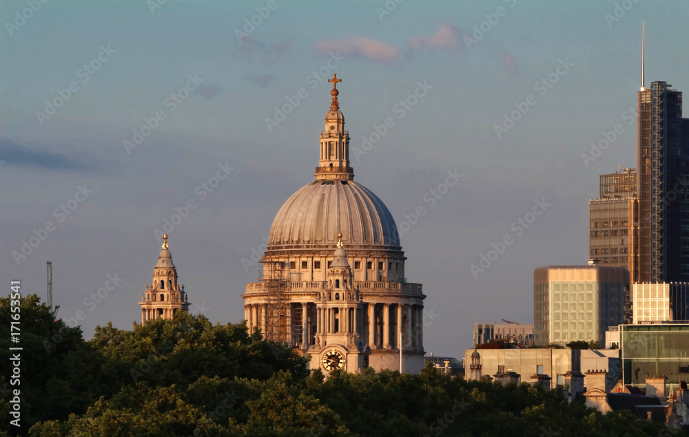 The view of the dome of Saint Paul's Cathedral, City of London.