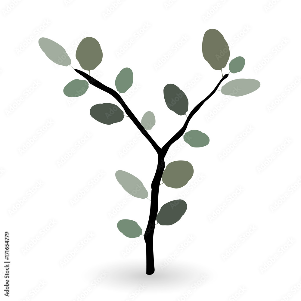 Colorful naturalistic green leaves on branch. Vector Illustration.
