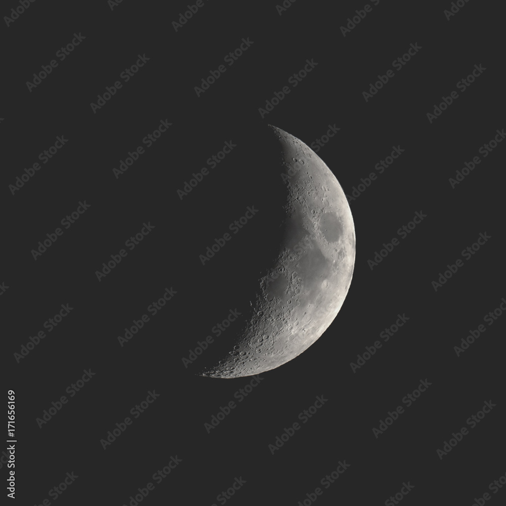 Waning crescent moon seen with telescope