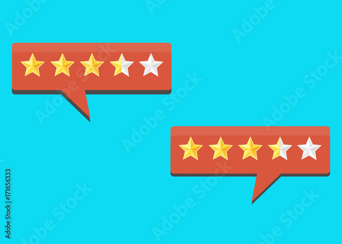 Review rating bubble flat vector illustration, customer reviews stars rate