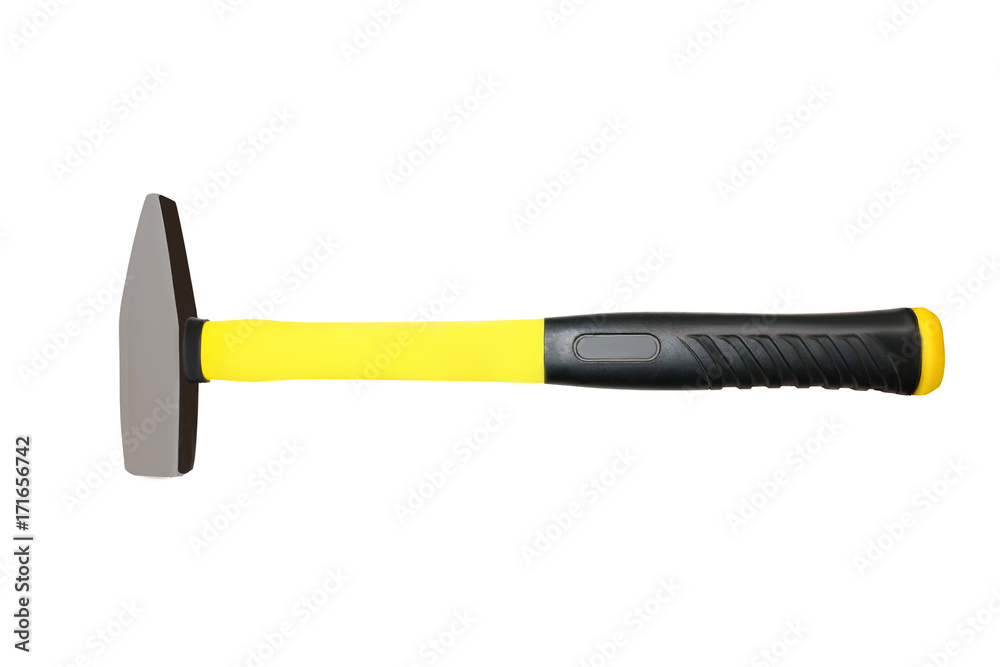 Construction metal hammer with plastic handle isolated on white background Construction metal hammer with plastic handle isolated on white background