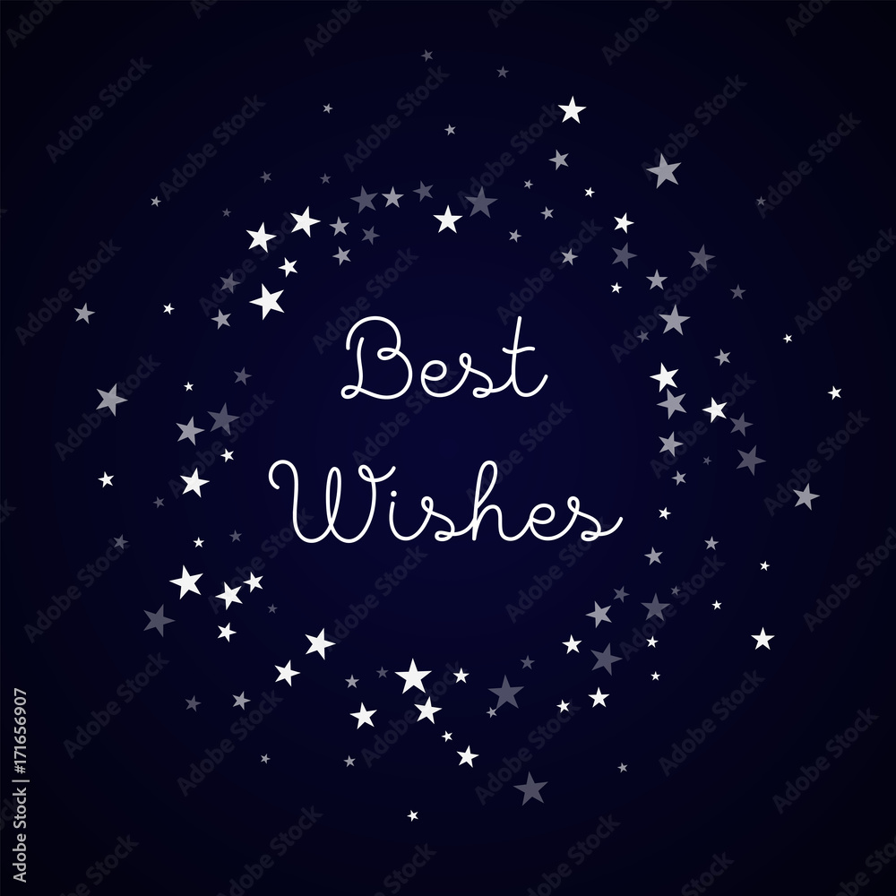 Best Wishes greeting card. Random falling stars background. Random falling stars on deep blue background.fine vector illustration.