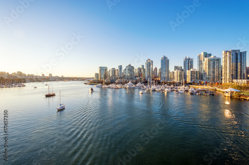 View from the Cambie Bridge. Downtown skyline in Vancouver, Canada. photo