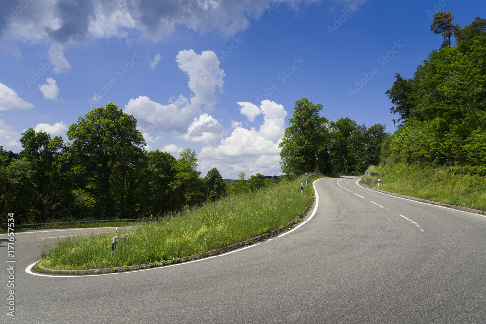 Mountain road , Extreme curve , Springtime Mountain road , Extreme curve , Springtime