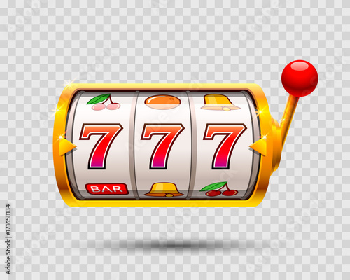 Golden slot machine wins the jackpot . Vector illustration isolated on a transparent background photo