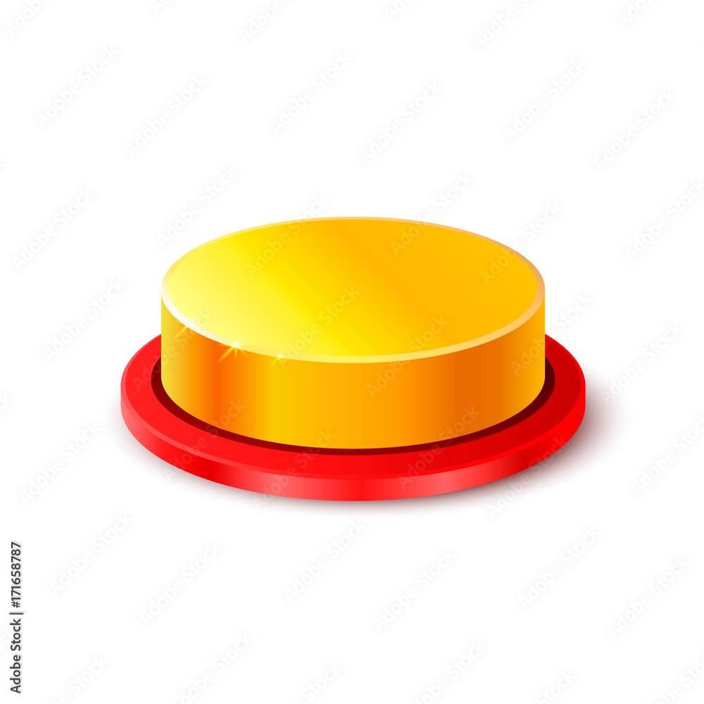 Button gold 3d object on the white background . Vector illustration Button gold 3d object on the white background . Vector illustration