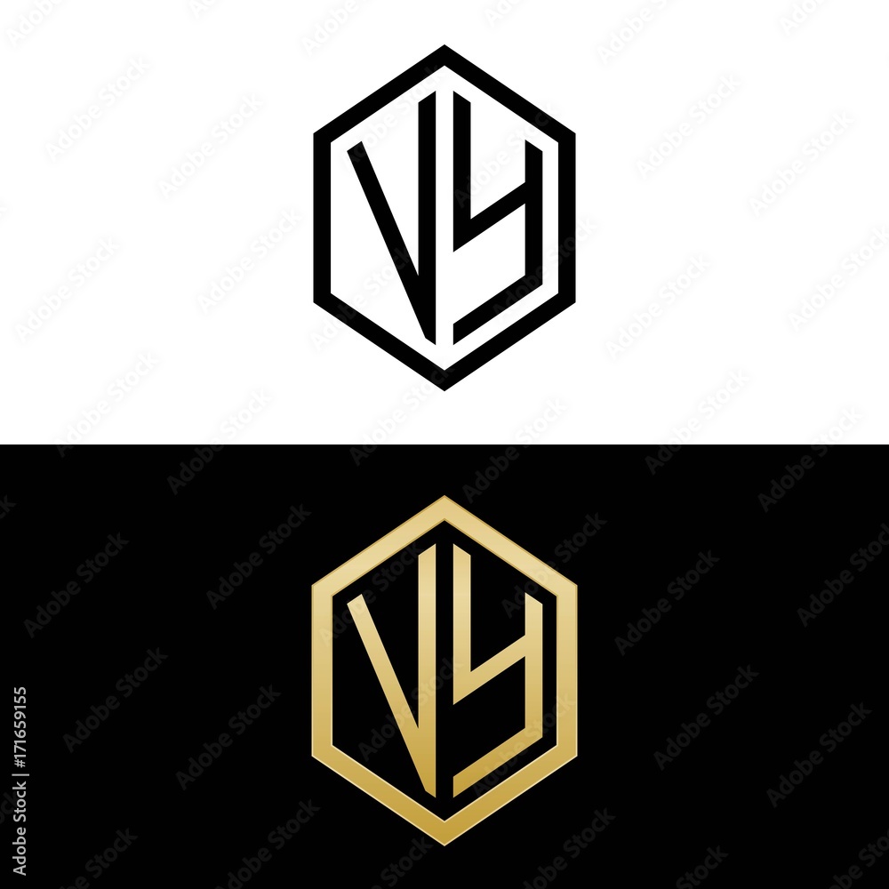 initial letters logo vy black and gold monogram hexagon shape vector initial letters logo vy black and gold monogram hexagon shape vector