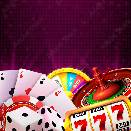 Casino dice banner signboard on background. Vector illustration