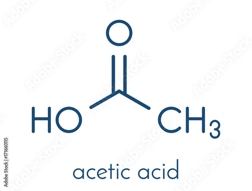 Acetic acid molecule. Vinegar is an aqueous solution of acetic acid. Skeletal formula. photo