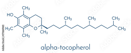 Vitamin E (alpha tocopherol) molecule. Skeletal formula.