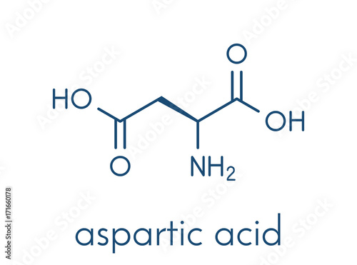 Aspartic acid (L-aspartic acid, Asp, D) amino acid molecule. Skeletal formula. photo
