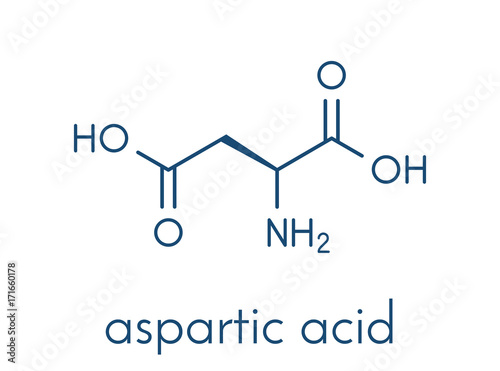 Aspartic acid (L-aspartic acid, Asp, D) amino acid molecule. Skeletal formula.