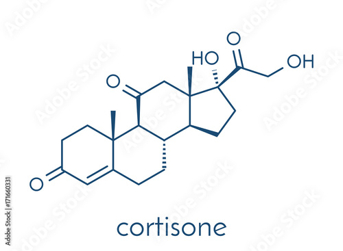 Cortisone stress hormone molecule. Skeletal formula.
