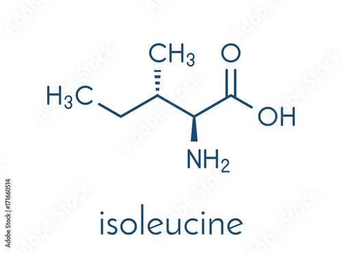 Isoleucine (L-isoleucine, Ile, I) amino acid molecule. Skeletal formula.