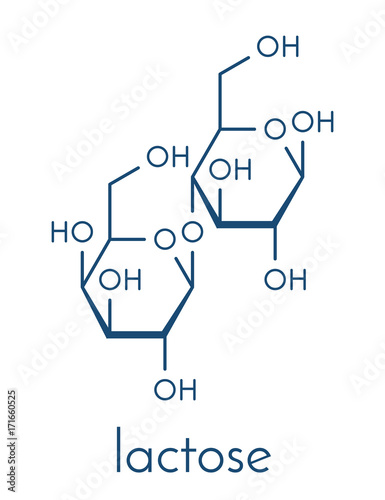 Lactose milk sugar molecule. Skeletal formula.
