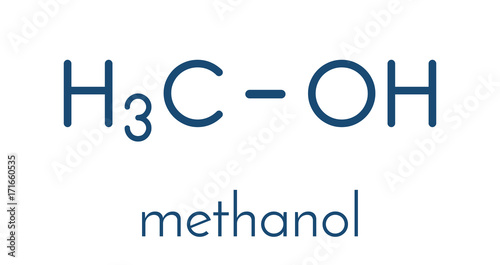 Methanol (methyl alcohol, MeOH) molecule. Highly toxic. Skeletal formula.