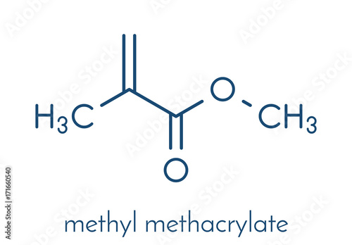 Methyl methacrylate molecule, poly(methyl methacrylate) or acrylic glass building block. Skeletal formula.