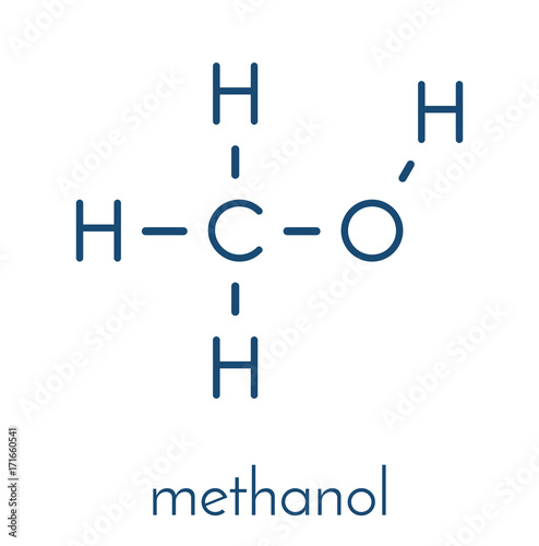 Methanol (methyl alcohol, MeOH) molecule. Highly toxic. Skeletal formula.