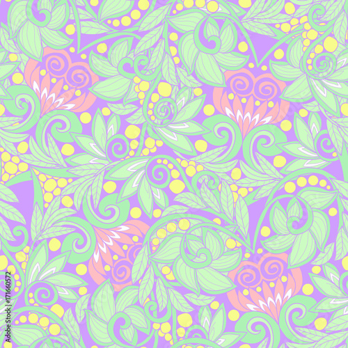 Seamless floral vintage pattern in light  vanilla spring green a