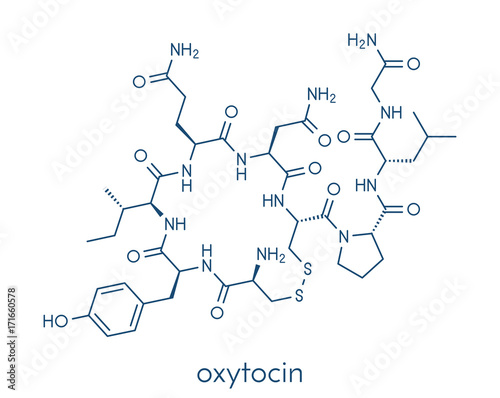 Oxytocin hormone molecule.  Skeletal formula.